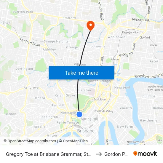 Gregory Tce at Brisbane Grammar, Stop 4 to Gordon Park map