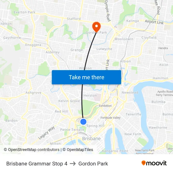 Brisbane Grammar Stop 4 to Gordon Park map