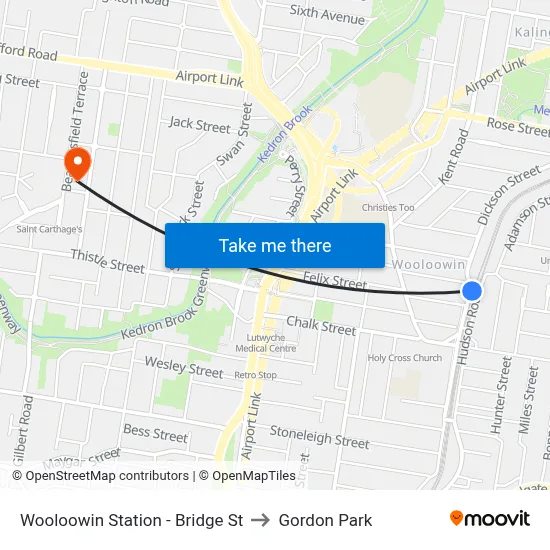 Wooloowin Station - Bridge St to Gordon Park map