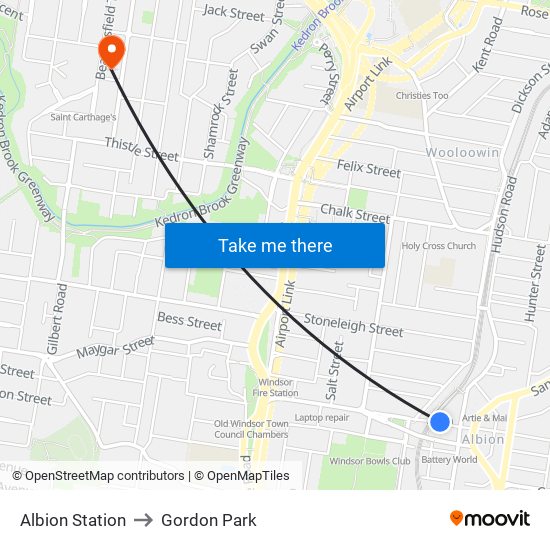 Albion Station to Gordon Park map