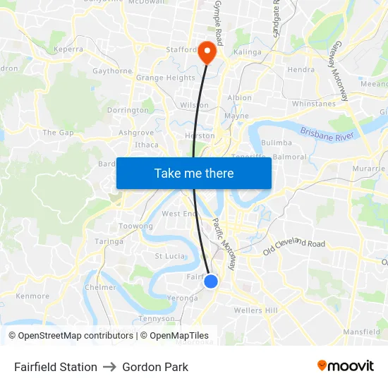 Fairfield Station to Gordon Park map
