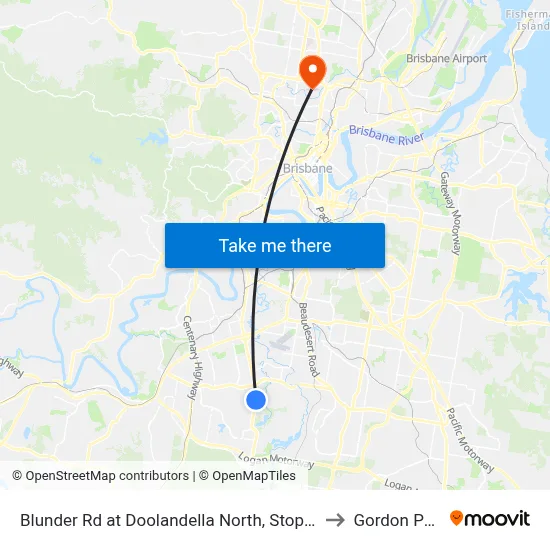 Blunder Rd at Doolandella North, Stop 61a to Gordon Park map