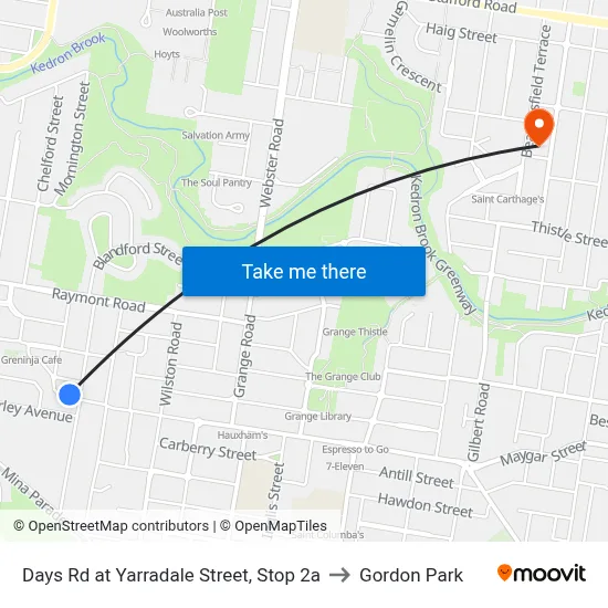 Days Rd at Yarradale Street, Stop 2a to Gordon Park map