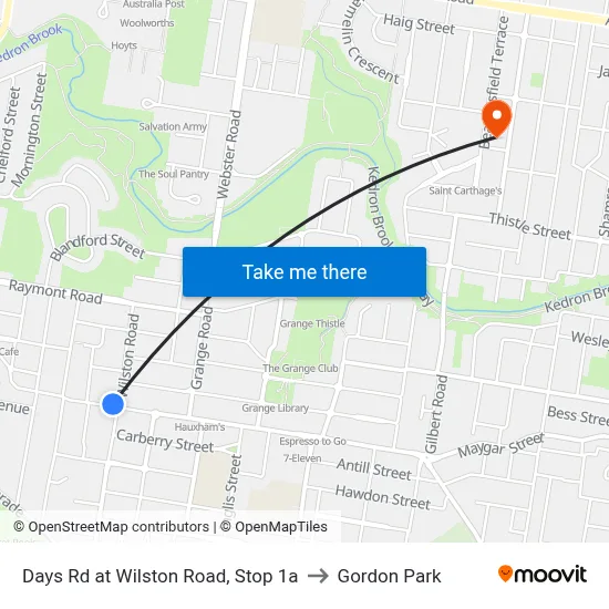 Days Rd at Wilston Road, Stop 1a to Gordon Park map