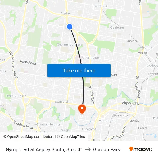 Gympie Rd at Aspley South, Stop 41 to Gordon Park map