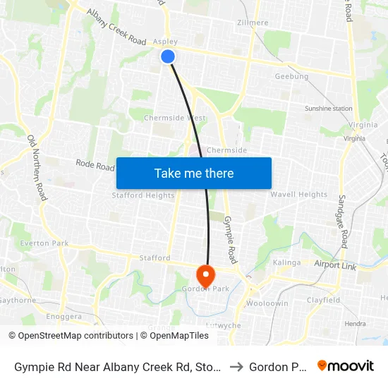 Gympie Rd Near Albany Creek Rd, Stop 42 to Gordon Park map