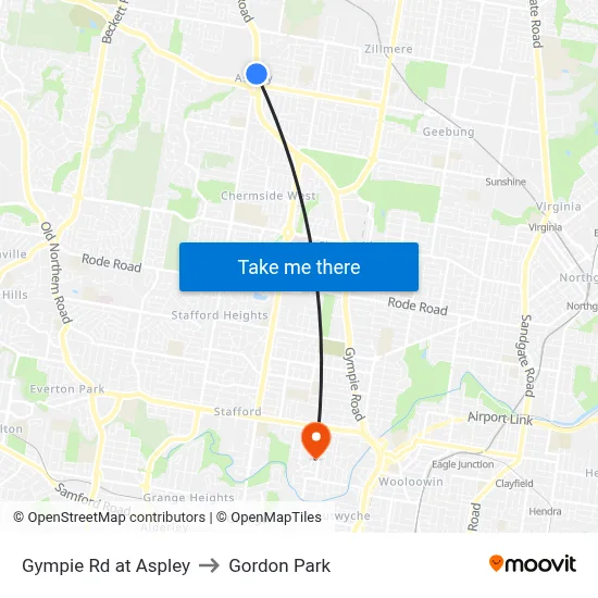 Gympie Rd at Aspley to Gordon Park map