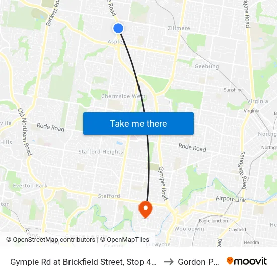 Gympie Rd at Brickfield Street, Stop 45/44 to Gordon Park map