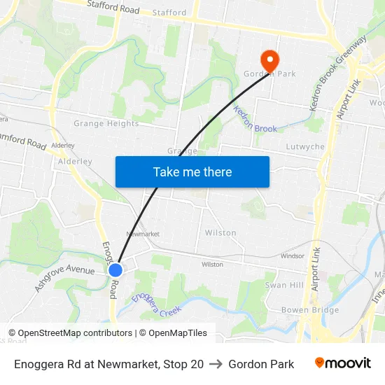Enoggera Rd at Newmarket, Stop 20 to Gordon Park map