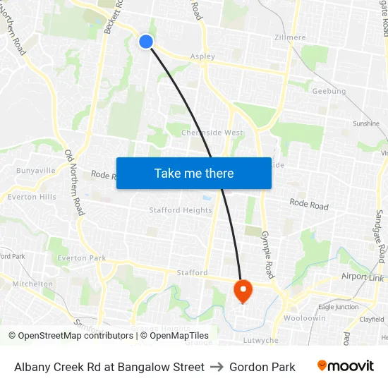 Albany Creek Rd at Bangalow Street to Gordon Park map
