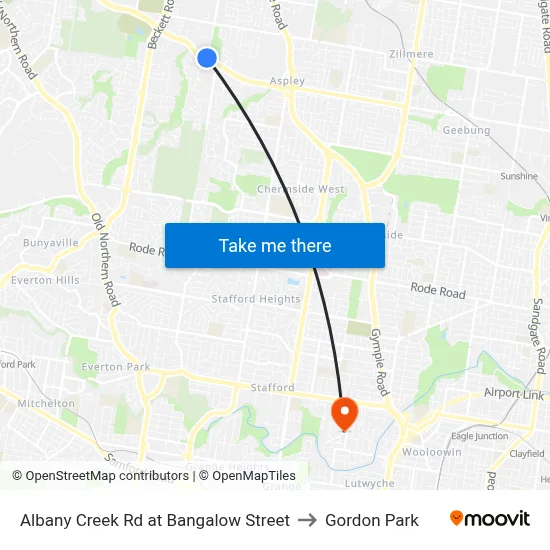 Albany Creek Rd at Bangalow Street to Gordon Park map