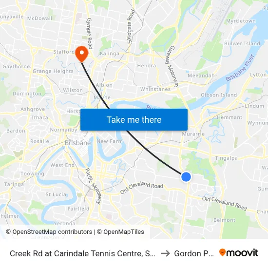 Creek Rd at Carindale Tennis Centre, Stop 46 to Gordon Park map