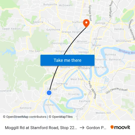 Moggill Rd at Stamford Road, Stop 22/23 to Gordon Park map
