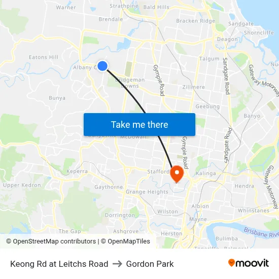 Keong Rd at Leitchs Road to Gordon Park map
