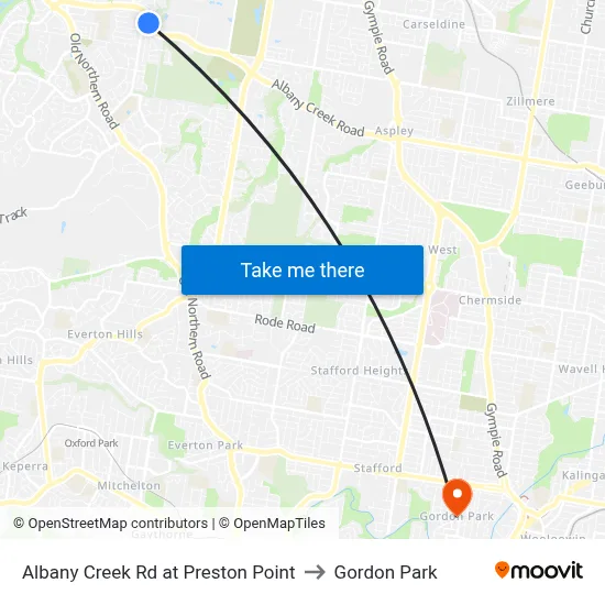 Albany Creek Rd at Preston Point to Gordon Park map