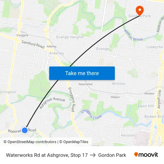 Waterworks Rd at Ashgrove, Stop 17 to Gordon Park map