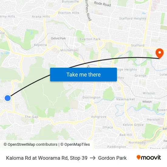 Kaloma Rd at Woorama Rd, Stop 39 to Gordon Park map
