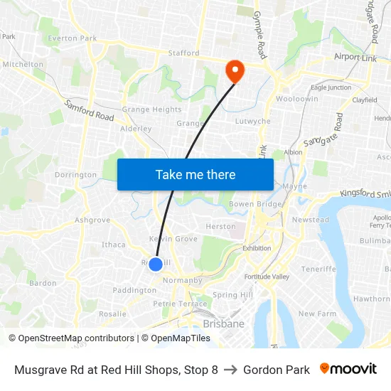 Musgrave Rd at Red Hill Shops, Stop 8 to Gordon Park map