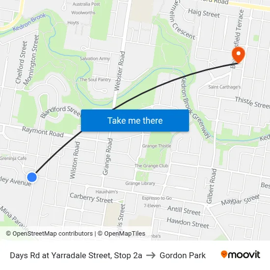 Days Rd at Yarradale Street, Stop 2a to Gordon Park map