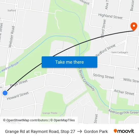 Grange Rd at Raymont Road, Stop 27 to Gordon Park map