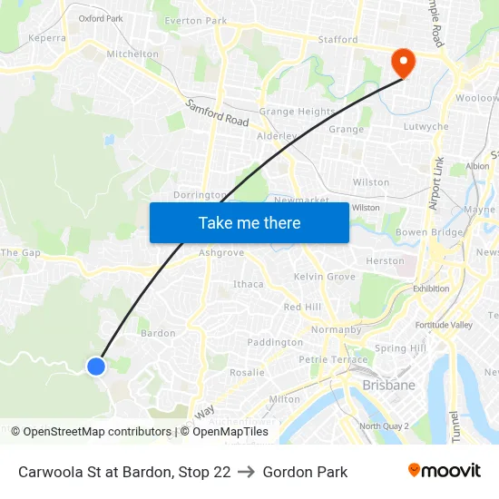 Carwoola St at Bardon, Stop 22 to Gordon Park map