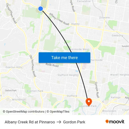 Albany Creek Rd at Pinnaroo to Gordon Park map