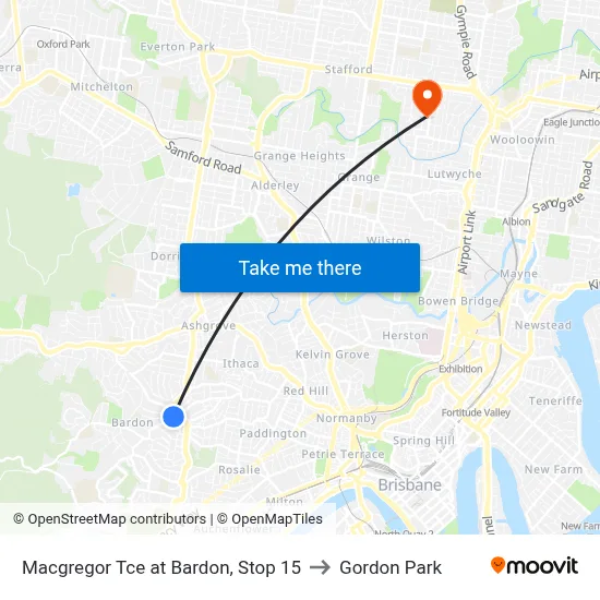Macgregor Tce at Bardon, Stop 15 to Gordon Park map