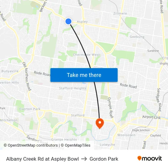 Albany Creek Rd at Aspley Bowl to Gordon Park map
