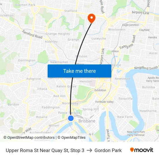 Upper Roma St Near Quay St, Stop 3 to Gordon Park map