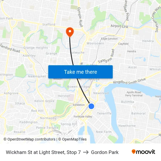 Wickham St at Light Street, Stop 7 to Gordon Park map