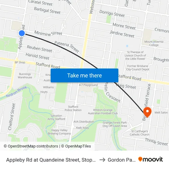 Appleby Rd at Quandeine Street, Stop 34 to Gordon Park map