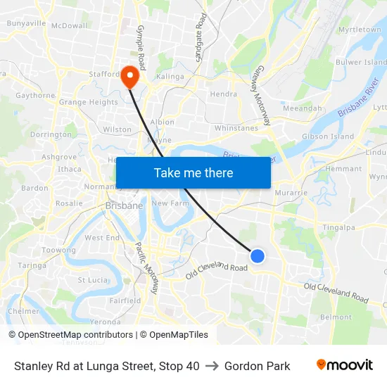 Stanley Rd at Lunga Street, Stop 40 to Gordon Park map