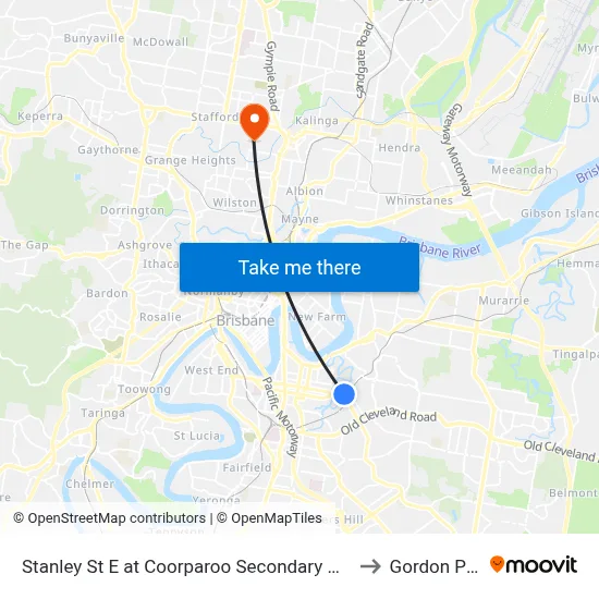 Stanley St E at Coorparoo Secondary College to Gordon Park map