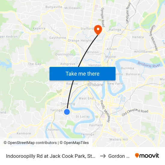 Indooroopilly Rd at Jack Cook Park, Stop 18/19 to Gordon Park map