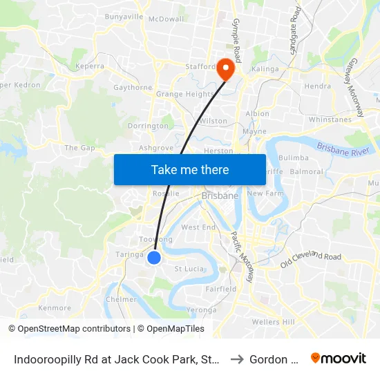 Indooroopilly Rd at Jack Cook Park, Stop 18/19 to Gordon Park map