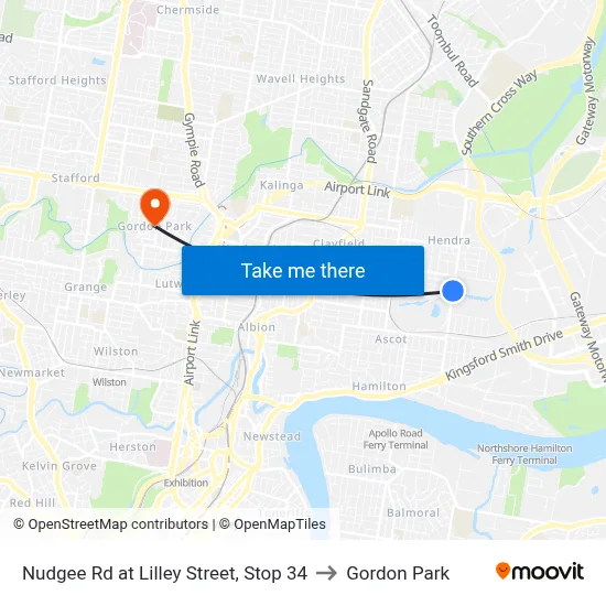 Nudgee Rd at Lilley Street, Stop 34 to Gordon Park map