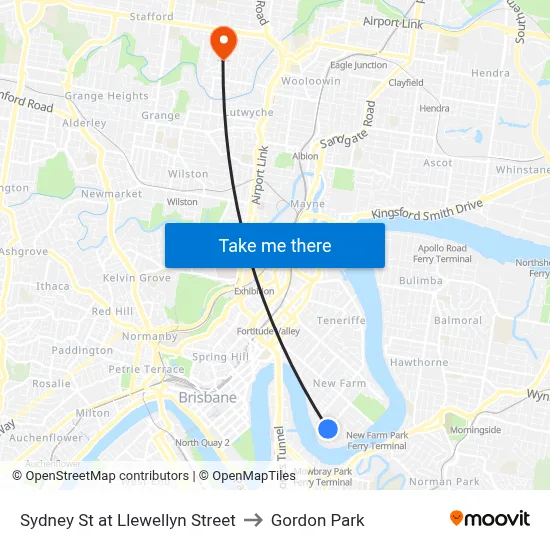 Sydney St at Llewellyn Street to Gordon Park map