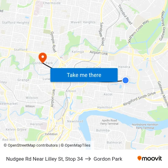 Nudgee Rd Near Lilley St, Stop 34 to Gordon Park map