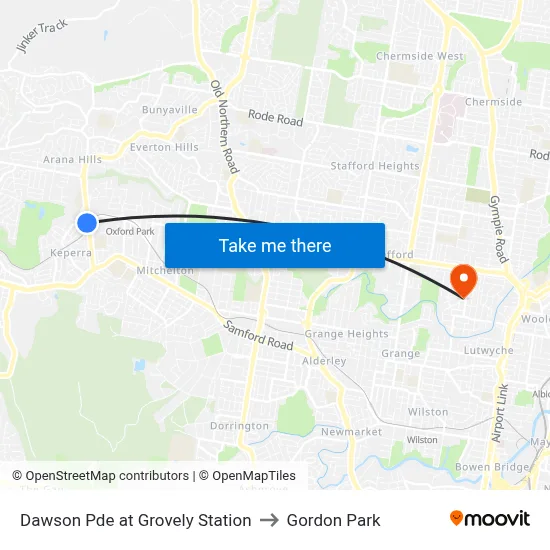 Dawson Pde at Grovely Station to Gordon Park map