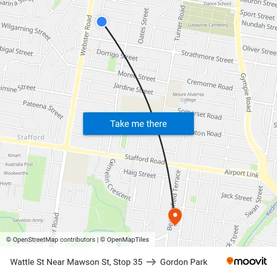 Wattle St Near Mawson St, Stop 35 to Gordon Park map
