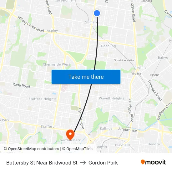 Battersby St Near Birdwood St to Gordon Park map