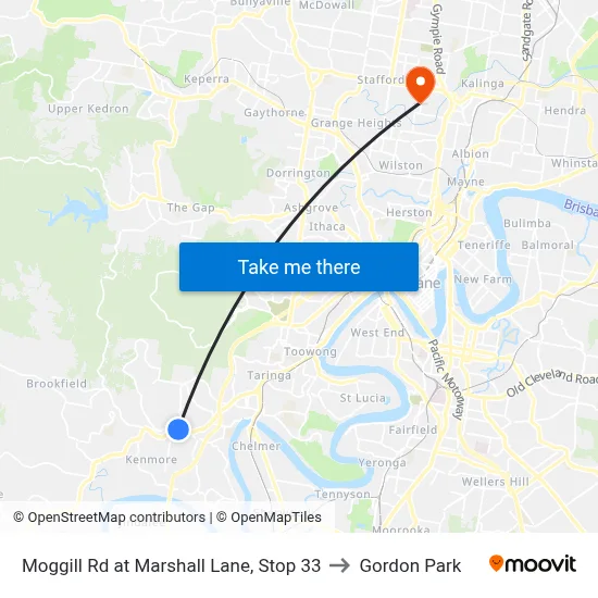 Moggill Rd at Marshall Lane, Stop 33 to Gordon Park map
