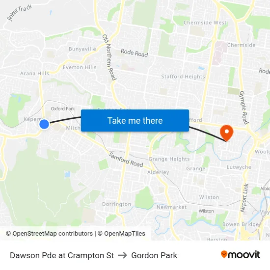 Dawson Pde at Crampton St to Gordon Park map