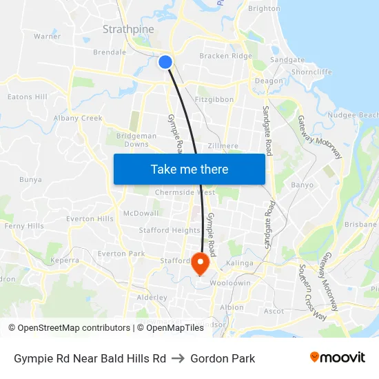 Gympie Rd Near Bald Hills Rd to Gordon Park map