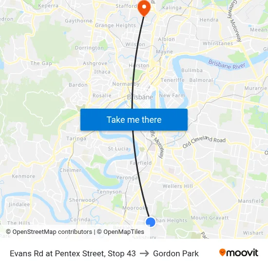 Evans Rd at Pentex Street, Stop 43 to Gordon Park map