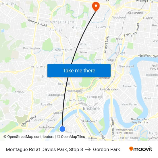 Montague Rd at Davies Park, Stop 8 to Gordon Park map