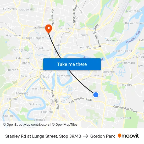 Stanley Rd at Lunga Street, Stop 39/40 to Gordon Park map