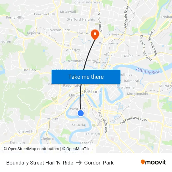Boundary Street Hail 'N' Ride to Gordon Park map