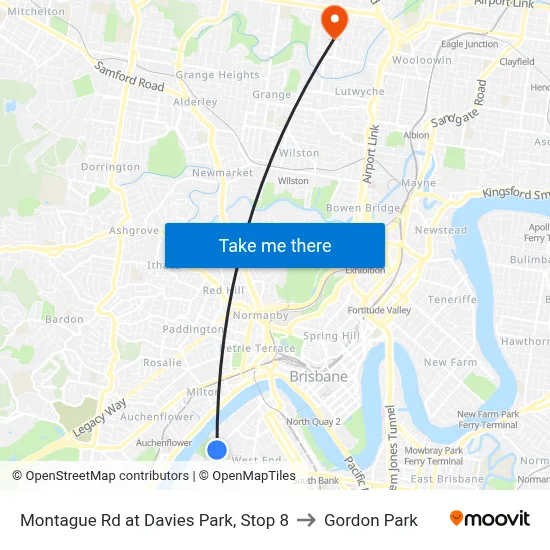 Montague Rd at Davies Park, Stop 8 to Gordon Park map