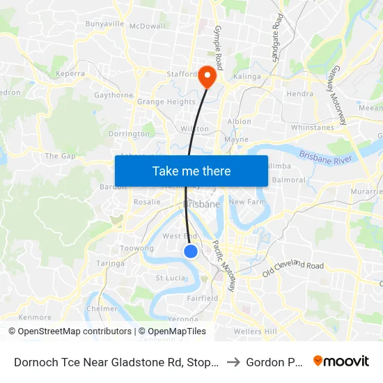 Dornoch Tce Near Gladstone Rd, Stop 21a to Gordon Park map